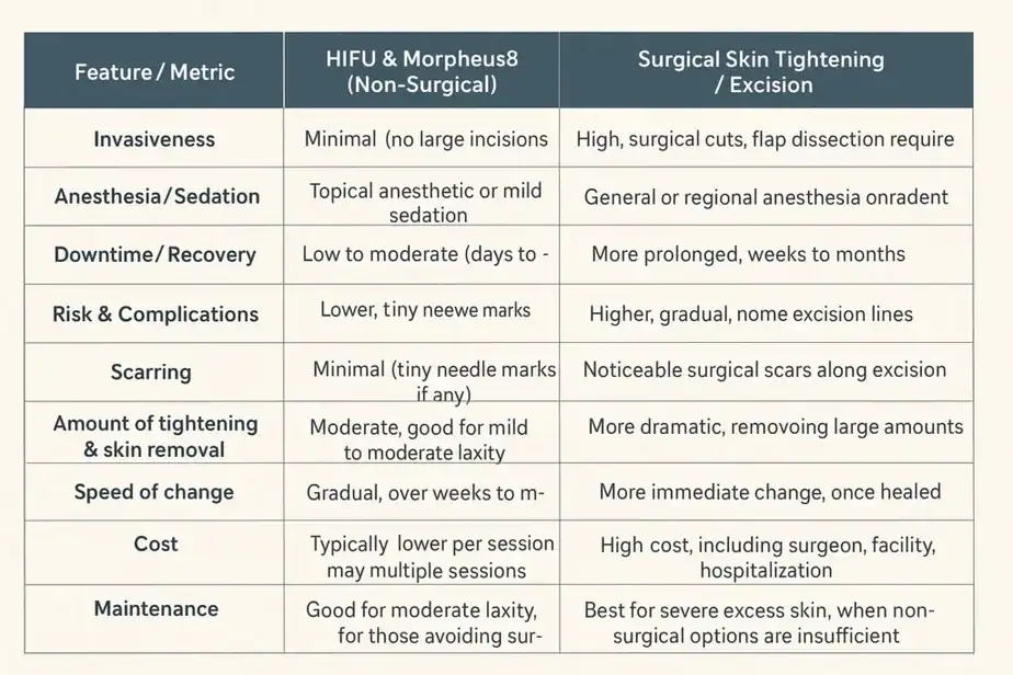 Table showing benefits of Lipo Freeze 2 U Edmonton treatments for skin tightening following weight loss injections.